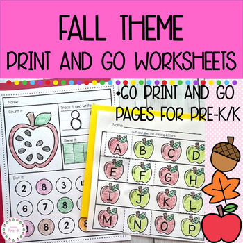 Preview of Fall Print and Go Worksheets for Pre-K/K