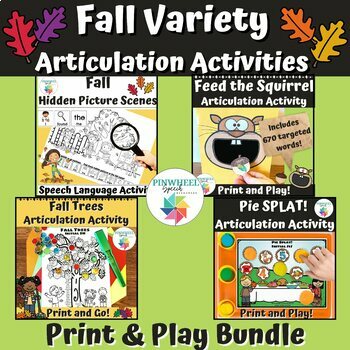 Preview of Fall Print and Play Articulation Bundle 4 Printable Speech Therapy Activities