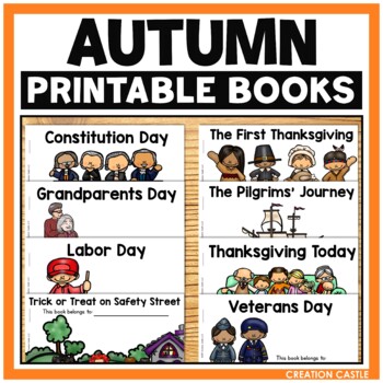 Preview of Fall Printable Books for Thanksgiving, Halloween, Veterans Day, and MORE!
