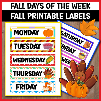 Preview of Fall Printable Days of The Week Labels for Fall Autumn Decor Bulletin Boards