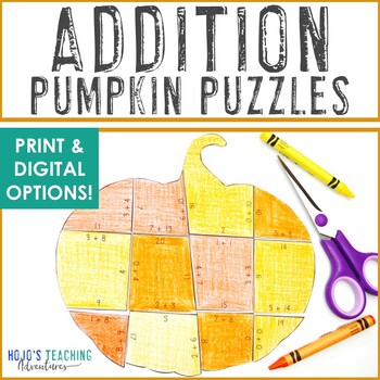 Preview of ADDITION Pumpkin Craft: Autumn Fall Math Activity Center Worksheet Alterna