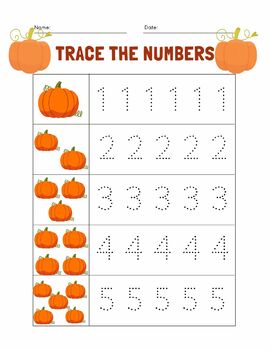 Preview of Fall Pumpkin Count and trace numbers 1-5