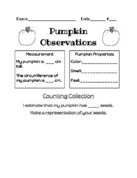 Preview of Fall Pumpkin Counting Collection/Observation
