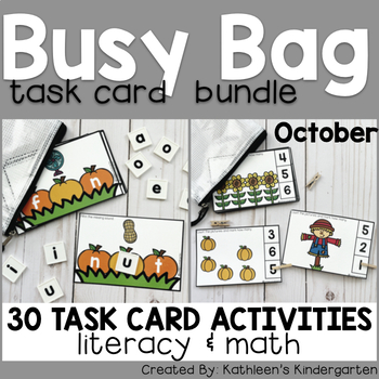 Preview of Fall Pumpkin Literacy and Math Task Card Bundle