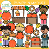 Kids Fall Pumpkin Shopping at Market Clip Art