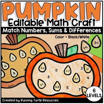 Preview of Fall Pumpkin Math Craft, Number Matching, Sums and Differences within 20