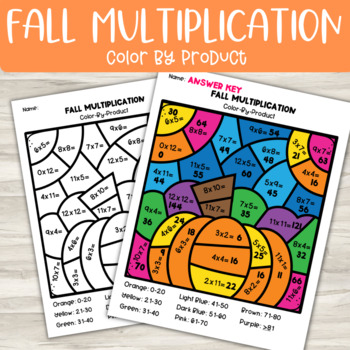 Preview of Fall Pumpkin Multiplication Color by Number | Math Centers | Early Finishers