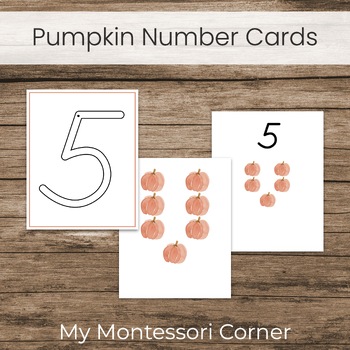 Preview of Fall Pumpkin Number Tracing and Counting Cards, Autumn Montessori Math