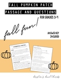 Fall Pumpkin Patch Reading Passage and Comprehension Questions