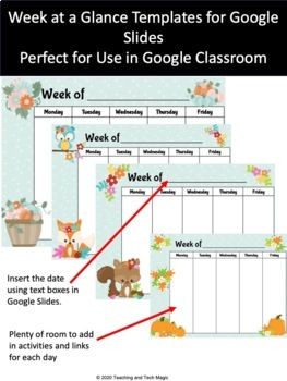 Preview of Fall, Pumpkin, Woodland Animals Customizable Week at a Glance Google Templates