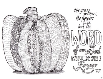 Preview of Fall Pumpkin and Scripture Adult Coloring Page