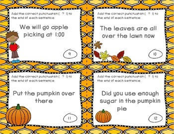 Fall Punctuation Task Cards by Donna Grainger | Teachers Pay Teachers