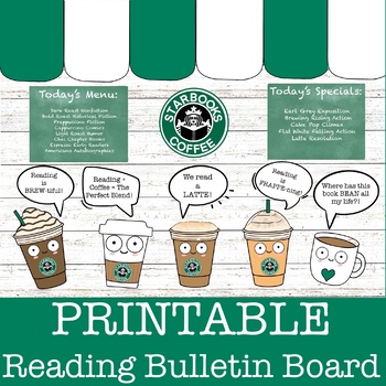 Preview of Starbooks Reading Coffee Shop Bulletin Board, Literacy, ELA, Media Specialist