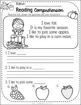 Kindergarten Reading Comprehension Passages - Fall by The Strawberry Girl