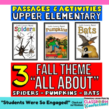 Preview of Fall Reading Comprehension Activities : Bats, Spiders, Pumpkins Passages 4th Gr