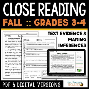 Preview of Fall Reading Comprehension Passages - Fluency, Text Evidence, Inferencing