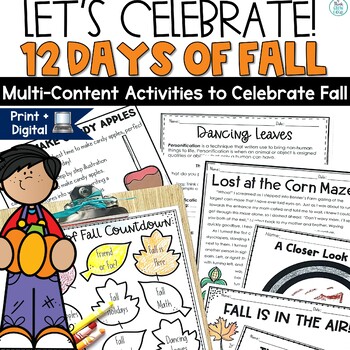 Preview of Fall Reading Comprehension Passages Writing Math Countdown to Thanksgiving Break