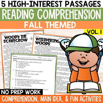 Preview of Fall Reading Comprehension Passages and Questions / Fall Activity Packet