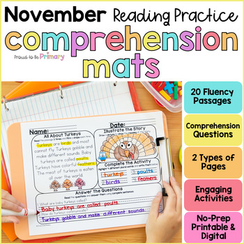 Preview of Fall Reading Comprehension Questions, Fluency Passages & Activities for November