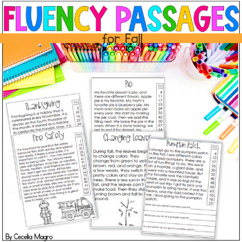 Preview of Fall Reading Fluency Passages Fall Reading Comprehension