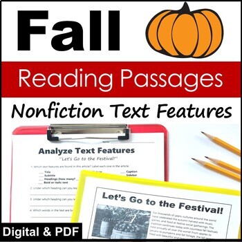 Preview of Fall Reading Passages - Nonfiction Passages with Text Features - Digital & PDF