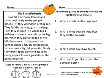 Fall Reading Passages for Fluency and Comprehension Gr1-3 by Reading ...