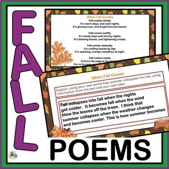 Preview of Fall Reading Poetry Activities with Comprehension Questions & Critical Thinking