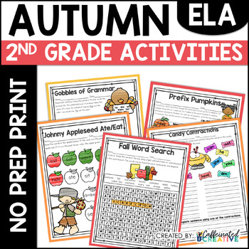 Preview of Fall Activities Reading Writing Grammar No Prep Print Worksheets 2nd Grade