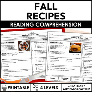 Preview of Fall Recipes | Life Skills Worksheets for Special Education