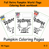 Fall Retro Pumpkin World flags Coloring Book workbook - fl