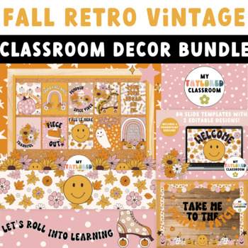 Preview of Fall Retro Vintage Classroom Decor Bundle | Fall Classroom Decor