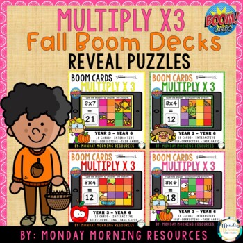 Preview of Fall Reveal Puzzle Multiply x3 Boom Cards™ Bundle 