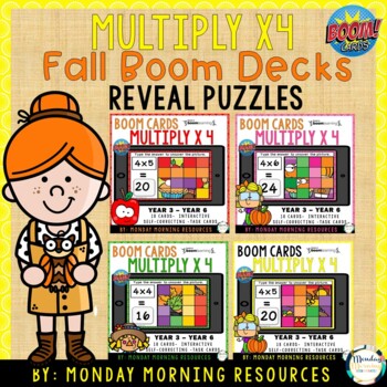 Preview of Fall Reveal Puzzle Multiply x4 Boom Cards™ Bundle 