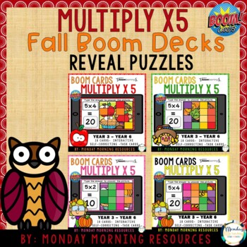 Preview of Fall Reveal Puzzle Multiply x5 Boom Cards™ Bundle
