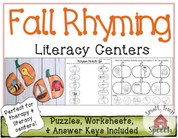 Preview of Fall Rhyming Literacy Center Activities- Speech & Language Activity