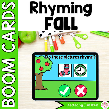 Preview of Fall Rhyming Words Boom Cards™ - Kindergarten September Task Cards