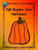 Fall Rhythm Sort Worksheet Color/BW - Quarter Notes and Ei