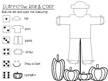 Scarecrow Portrait Shapes Roll and Draw Game Sheets