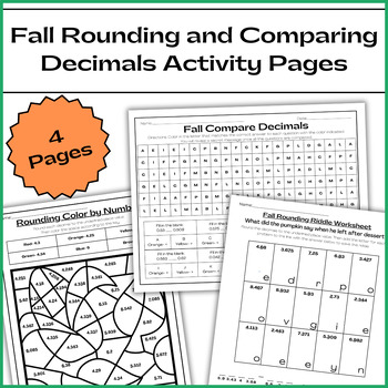 Preview of Fall Rounding and Comparing Decimals Activity Worksheets & Color by Number