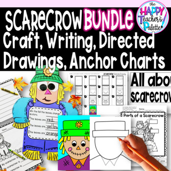 Preview of Fall Scarecrow BUNDLE Craft Writing Center Anchor Chart & Directed Drawing