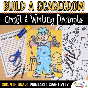 Preview of Build a Scarecrow Craft, Template, No Prep Fall Writing Activities for November