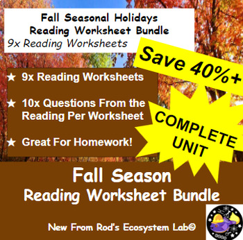 Preview of Fall Seasonal Holidays Complete Reading Worksheet Bundle **Editable**