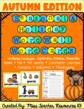 Preview of Fall Word Cards {Word Wall and Read/Write the Room}