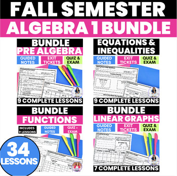 Preview of Fall Semester Half Year Algebra 1 Scaffolded Guided Notes Practice Worksheets