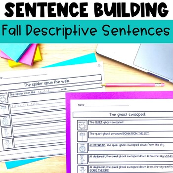 Preview of Fall Sentence Building Worksheets for Writing Complete Descriptive Sentences