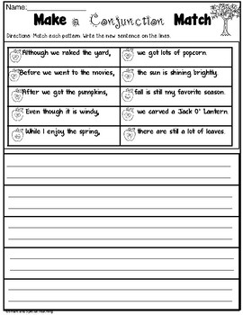 subordinating conjunctions worksheets hochman writing