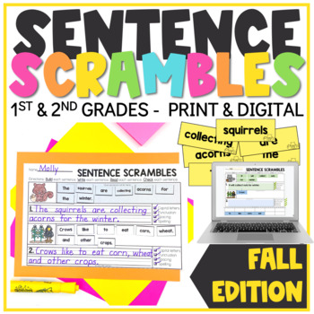 Preview of Writing Complete Sentences for 2nd Grade | Building Sentences 1st Grade | Fall