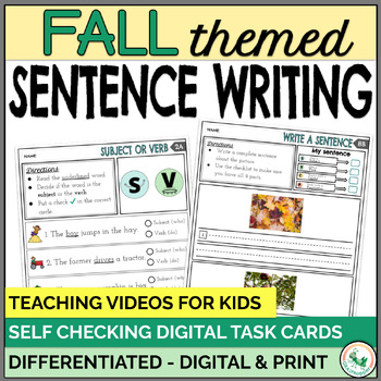 Preview of Fall Sentence Writing Activities and Interactive Digital Task Cards | Print