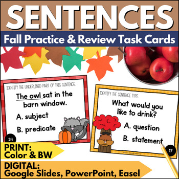 Preview of Fall Sentences Task Cards - Autumn Sentence Type & Sentence Structure Activity