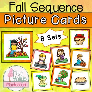 Preview of Fall Sequencing Picture Cards - Montessori Sequence Story Cards - 8 Sets!